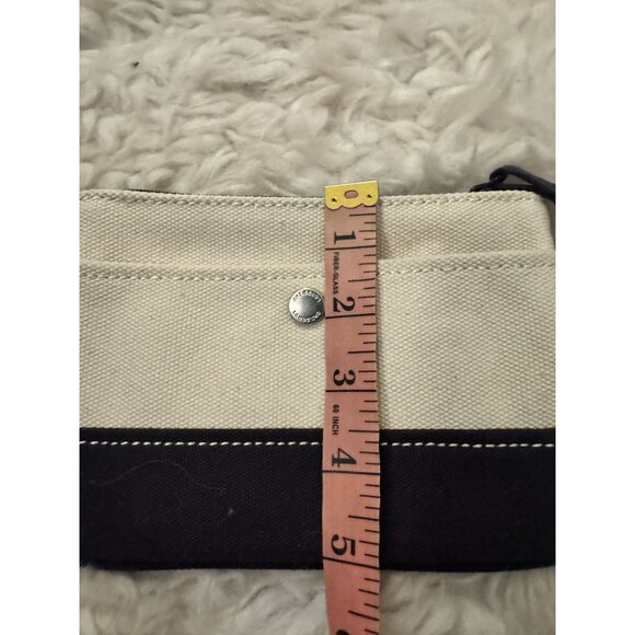 Lands' End Canvas Zippered Wristlet Zippered Pouch Cream and Navy Blue - Picture 9 of 9
